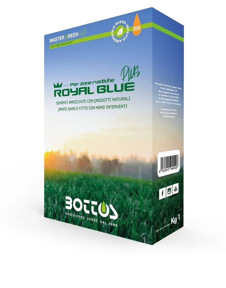 Bottos -ROYAL BLUE PLUS- Sementi per tappeto erboso ideale per zone rustiche-1Kg - Immagine 1 di 2