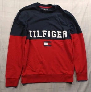 Mens Tommy Hilfiger Sweatshirt Size S Navy Red French Terry Pullover - Picture 1 of 9