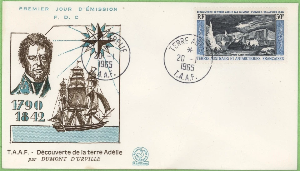 French Antarctic (TAAF/FSAT) 1965 D'urville Discovery of Adelie, First Day Cover - Image 1 of 1