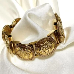 VERSACE Medusa Coin Design 8-row Crest Greek Key Medusa Bracelet Gold Tone - Picture 1 of 7