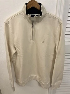 NEU! Nautica Pullover Sweatshirt M Fleece gefüttert creme Herren super weich Quarter Zip - Bild 1 von 3