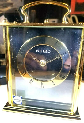 Seiko QHE708GLH Carriage Clock Gold-Tone Solid Brass Base and Top Size 4x5.5x2" - Image 1 of 4