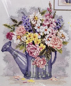 JANLYNN 1996 Watering Can Bouquet Counted Cross Stitch Kit #06-29 Vintage NEW - Picture 1 of 6