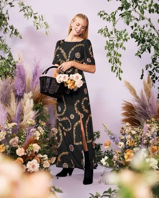 Modcloth A Major Moment Women's Black Floral Maxi Dress Size S EUC - Image 1 of 4