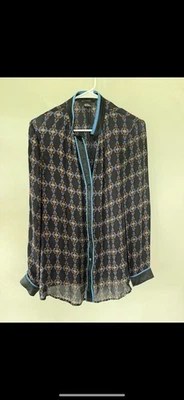 Blusa feminina ETCETERA 100% seda floral semi transparente manga longa com botões tamanho 6 - Imagem 1 de 4