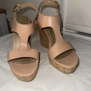 Stuart Weitzman Purity Wedge Sandals Sand Beige Color SZ 9.5 Shoes Worn Once 1hr - Picture 1 of 8