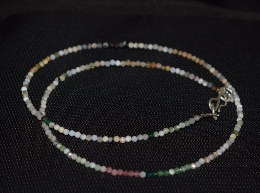 Multi Color Watermelon Tourmaline Faceted Round 2 MM Gemstone Beads Necklace - Image 1 of 4