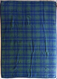 Vintage Ibena Plaid Throw Blanket Navy / Green Cotton Blend 56x72" - Germany - Picture 1 of 4