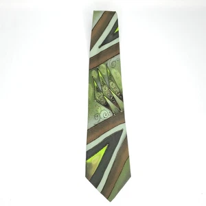 Robert Daskal 100% Silk Tie Rockabilly Atomic Artsy Multi Green Hand Painted - Picture 1 of 5