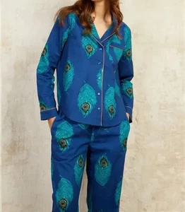 THEIR NIBS Peacock Feather Print Satin Pyjamas PLUS XXL 24 26 LOUNGEWEAR NEW - Picture 1 of 9