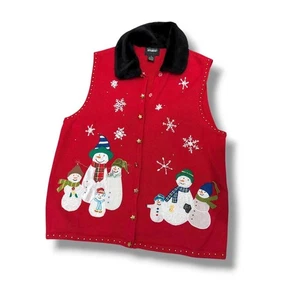 Vintage Snowman Knit Embroidered Vest - Picture 1 of 4