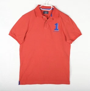 HACKETT Polo Shirt Men MEDIUM Brick Orange Pique Short Sleeve Classic Fit Summer - Picture 1 of 7