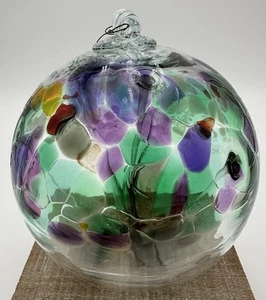 HAND BLOWN GLASS SPHERE Hanging Sphere Gorgeous Vivid Colors. 6” - Picture 1 of 5