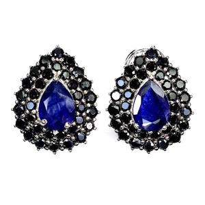925 Sterling Silver Earrings Pear Blue Sapphire 7x5mm Spinel Gemstone Jewelry - Picture 1 of 14