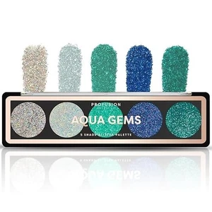 Profusion Cosmetics Glitter Eye Shadow Palette, 5 Shades of Gems - Aqua Gems (4. - Picture 1 of 4