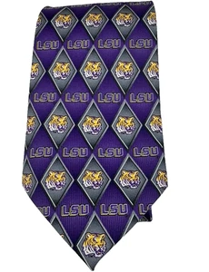 Louisiana State Tigers LSU Necktie Mens 100% Silk Purple Gold Eagle NCAA Tie - Picture 1 of 9