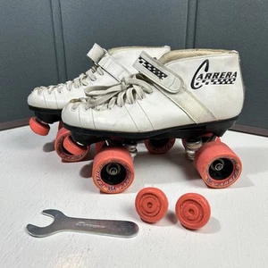 Vintage Riedell Carrera Speed Roller Skates Women Sz 8 White Leather Model 105W - Picture 1 of 16