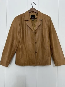 Mossimo Leather Jacket Coat Distressed 70s Look Vintage Look Button Womens XL - Picture 1 of 11
