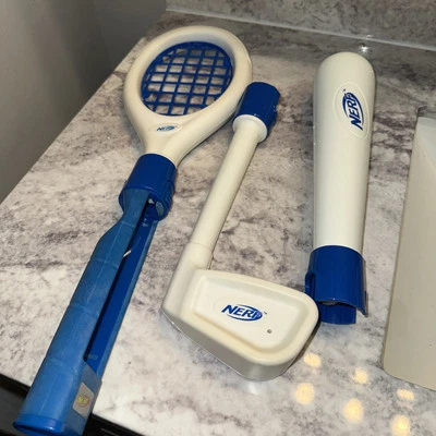 Wii Nerf Soft Sports Accessories Pack Blue Bat Tennis Racket Golf Club Nintendo - Image 1 of 4