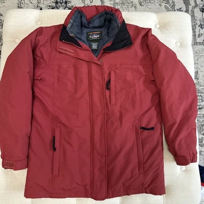 LL Bean 3 In 1 Jacket Women’s Sz Small Red Nylon Outer Puffer Lined Hooded VTG - Image 1 of 4