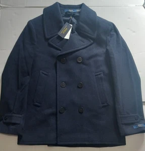 Polo Ralph Lauren Men's Blue Wool Pea Coat  Button Down Size XL - Picture 1 of 12
