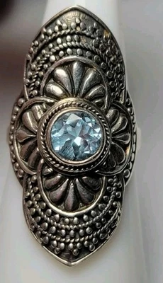 Impresionante sillín artesanal plata esterlina anillo topacio azul talla 6,5  Foto 1 de 4