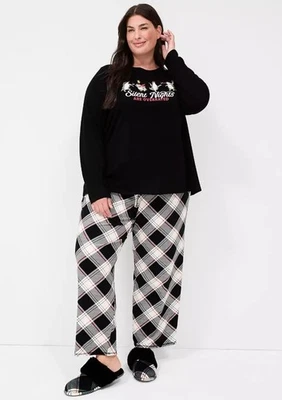 NUEVO CON ETIQUETAS Negro Talla Grande 22/24 Cómodo Navidad Vacaciones Pijama Salón 2 Piezas Set CACIQUE Foto 1 de 3