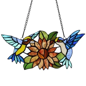 W10006 Hummingbirds Flower Tiffany Style Stained Glass Window Hangings Panel ... - Picture 1 of 6