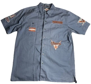 Harley Davidson HD Camicia Meccanica Grigio Bottoni Lavoro Toppe Ricamate Uomo Tg L - Foto 1 di 9