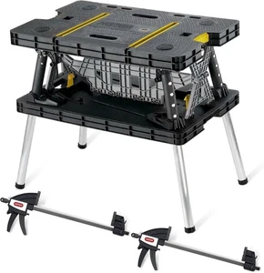 Folding Work Table, Portable Workbench w/ 12" Clamps for Garage/Wood Shop - Heav - Picture 1 of 9