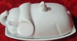 Canton Ware weißer Elefant Butterdose mit Maus auf dem Rücken Made in England - Bild 1 von 8