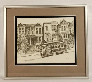 San Francisco Sketch Print Powell Hyde STS Trolley Cable Car Fong B&W SH1 SP - Picture 1 of 5