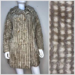 Vintage 1960s Tan Plaid Faux Fur Coat 60s 70s Size Small - Picture 1 of 7