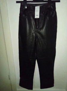 Brand New Womens New Look Petite Black Faux Leather Straight Leg Trousers Size 4 - Picture 1 of 11