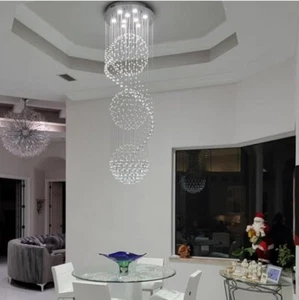 SEFINN FOUR 79-in Crystal Chandelier for High Ceilings, SpiralSphere Chandelier - Picture 1 of 9