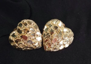 14k Yellow Gold Solid Heart Stud Nugget Earrings New women - Picture 1 of 5