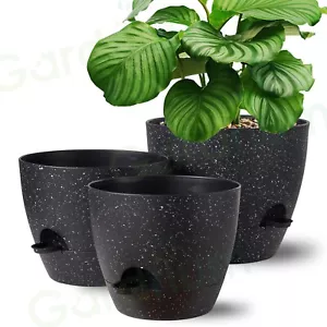 Gardrium 12/10/9inch Flowers Pots Plants Self Watering Planters Speckled Black - Picture 1 of 5