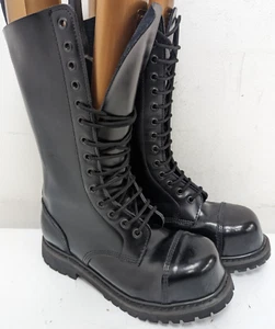 KNIGHTSBRIDGE LONDON 14 EYELET BOOTS, STEEL TOE CAP, UK8 US9 EU42, BLACK, K340 - Picture 1 of 14