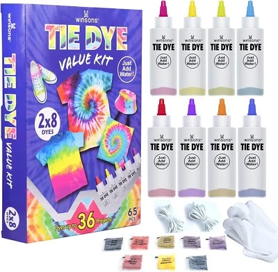 Winsons Tie Dye Creative Kit - 8 Colours. Fabric Arts Crafts For Kids Adult Gift - Image 1 of 4