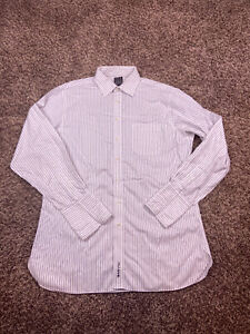 Jos. A. Bank Shirt 17 White Striped French Cuff Long Sleeve Cotton Nice A160