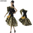 Golden Bowknot One Shoulder Outfits for 1/6 Barbie Doll Dress Clothes Party Gown