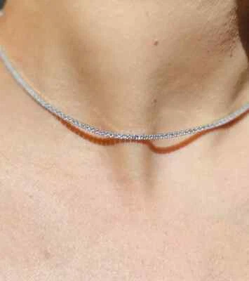 Collar de tenis redondo simulado de 3 mm con diamantes de 18"" de 6 quilates enchapado en oro amarillo de 14 quilates Foto 1 de 4