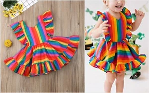 NEW Rainbow Girls Sleeveless Ruffle Dress 18M 2T 3T 4T 5T - Picture 1 of 10