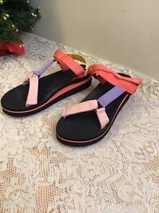Time And Tru Women's Platform Nature Sandals Pink Purple Yellow Size 10 - Picture 1 of 8