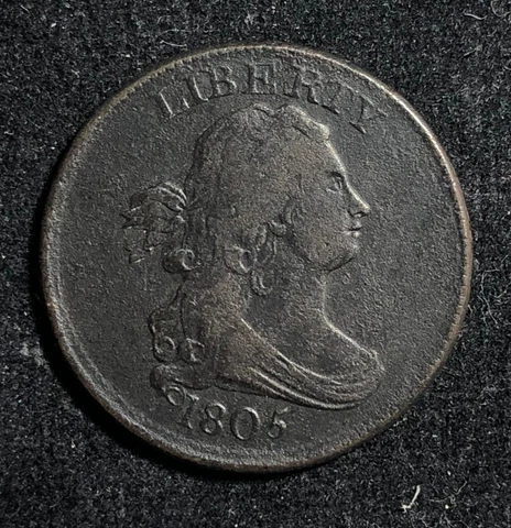 1805 Draped Bust Half Cent. .005. Net Very Fine Cover