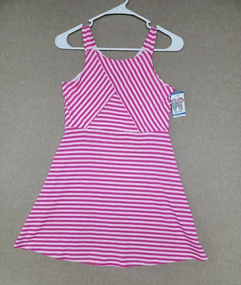 NWT~ PINK & VIOLET Girl's Tank Dress Size L (10-12) Pink White Stripe Stretch - Image 1 of 4