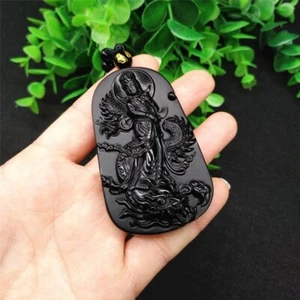 New Men's Buddhist Amulet Obsidian Guanyin Necklace Pendant Lucky Jewelry Gift - Picture 1 of 6
