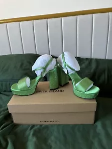 River Island Green Sparkly Block Heel/platform Size 4 New £60 - Picture 1 of 15