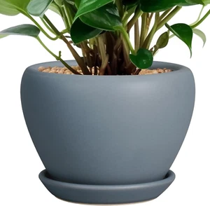 Ceramic Pot for Plants - 6 Inch Plant Pot Indoor with Drainage Hole and Saucer D - Picture 1 of 8