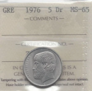 1976  Greece, 5 Drachmai, ICCS Graded**MS-65** - Picture 1 of 2